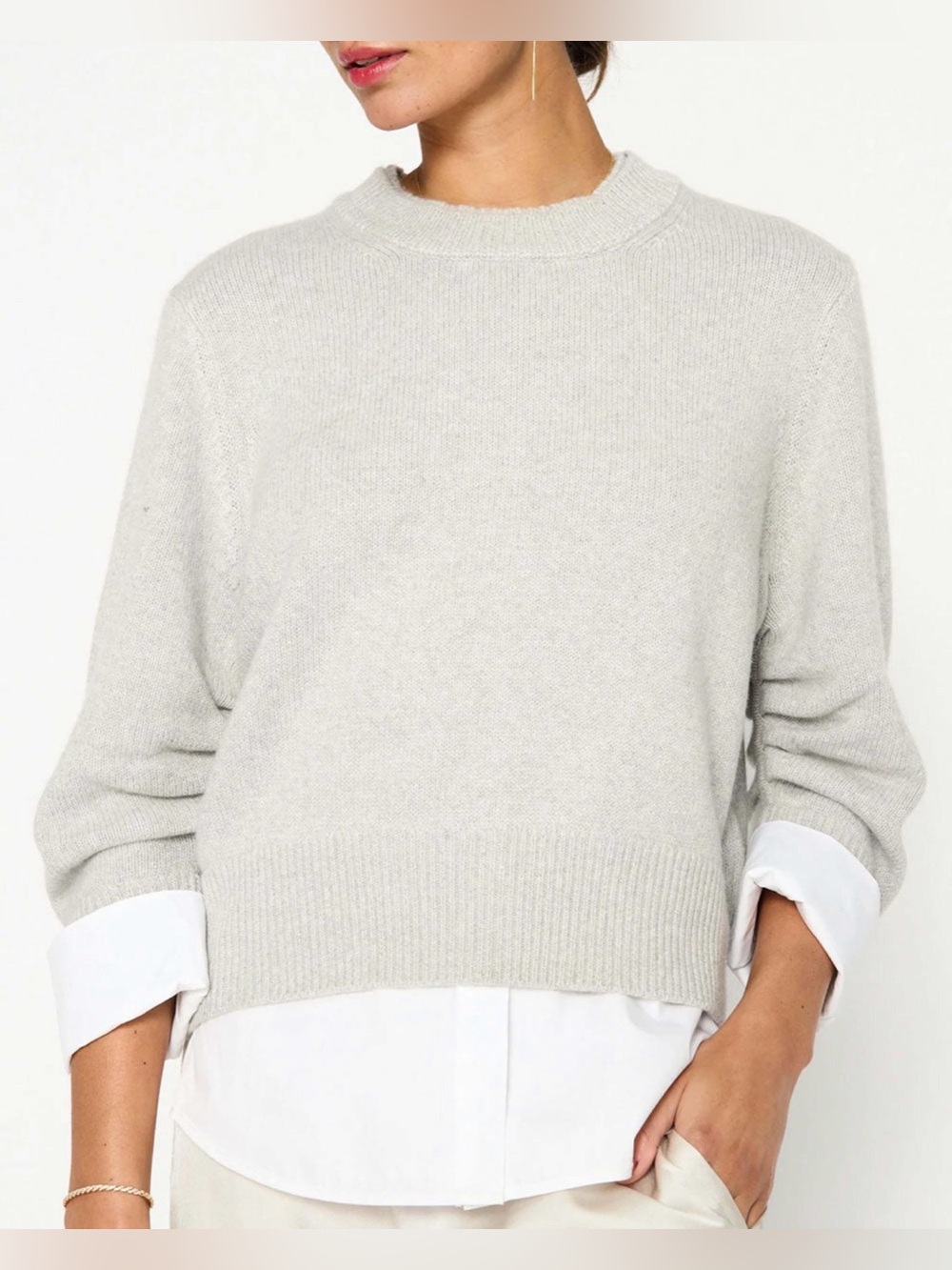 Brochu Walker Raya  Cashmere  Cotton Crewneck Layered Looker  Sweater Size Small